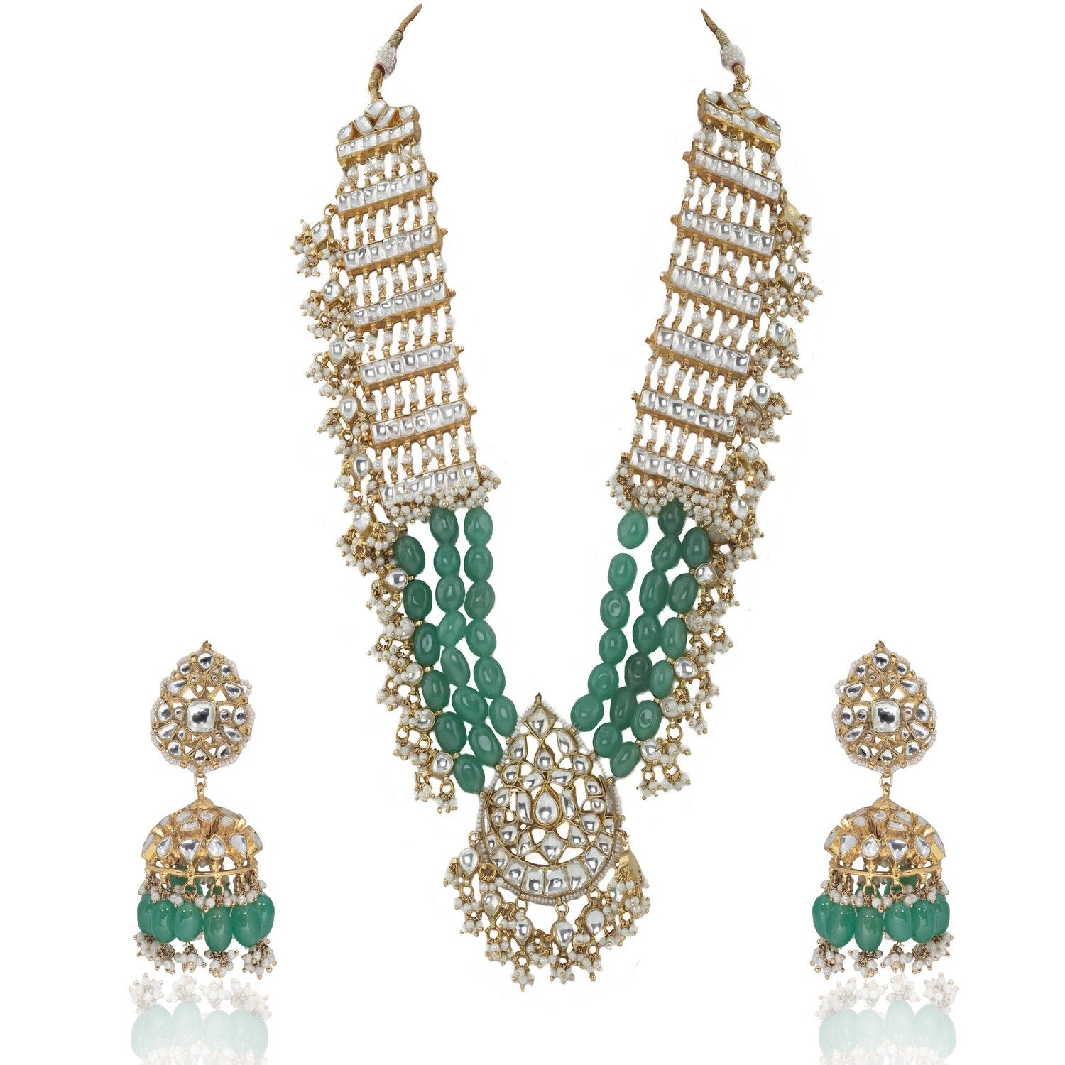 long pendant necklace with sea green beads