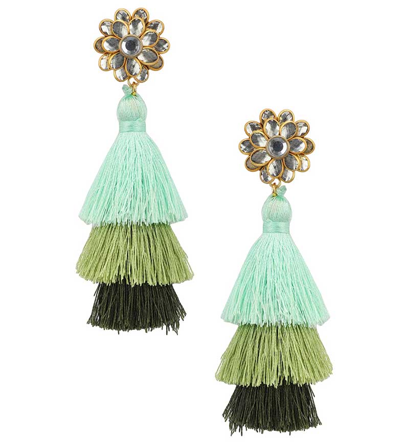 Floral Jadtar Studded Green Taseeled Earrings