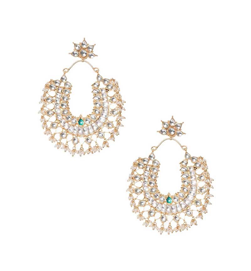 White Jadtar and Green Jadtar Bunch Earring