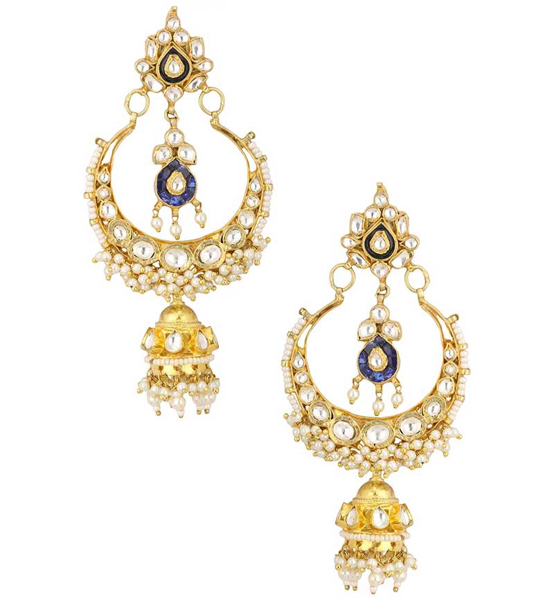 Whilte & Blue Jadtar Studded Chandbalis