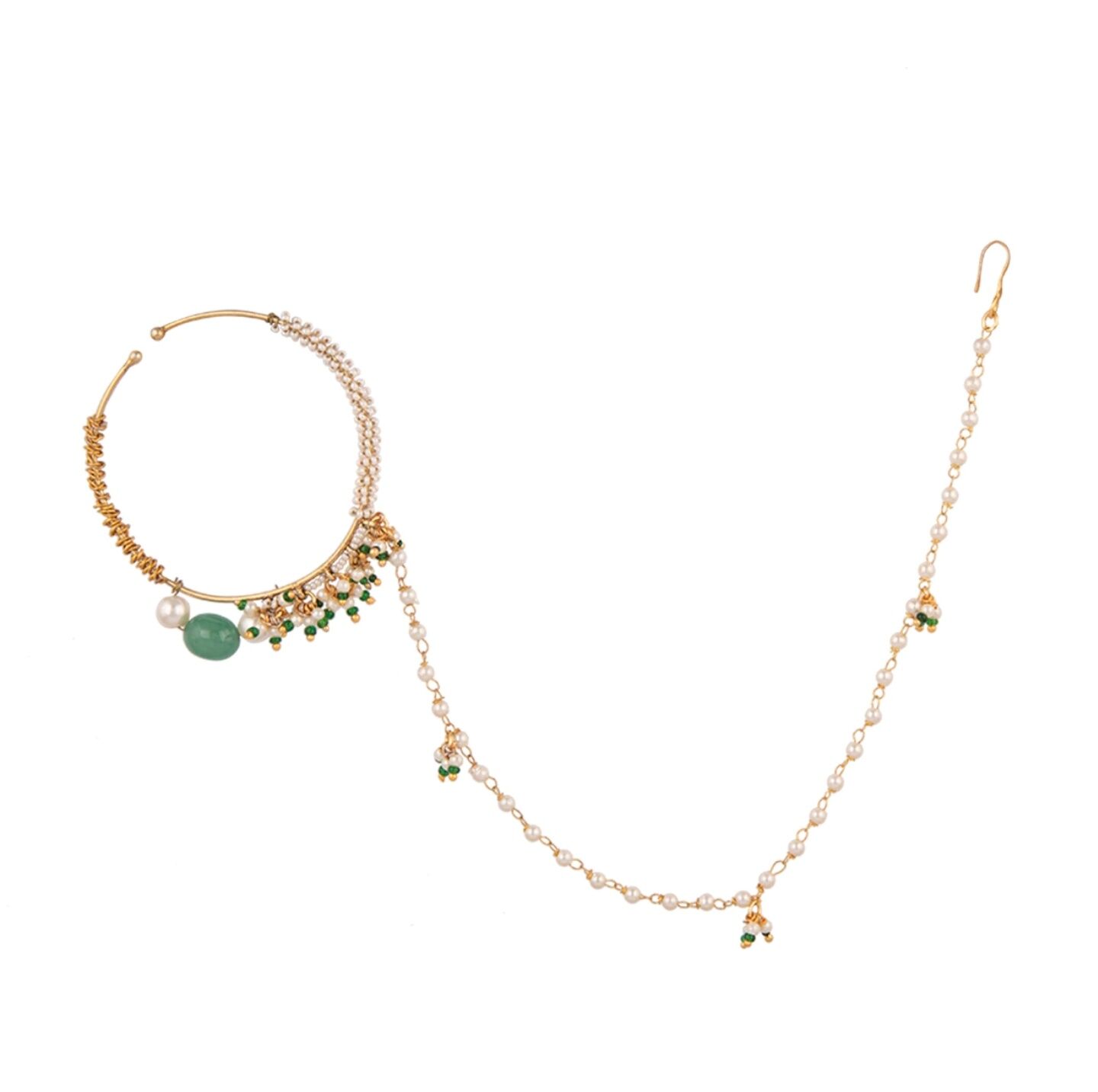 WHITE AND LIGHT GREEN MOTI WORK NATH